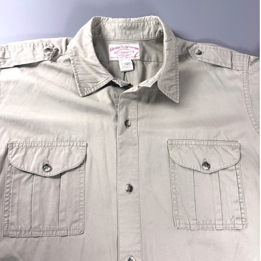 Filson Shirt Men XL Tan Safari Field Button Up USA Made Hunting Workwear Outdoor
